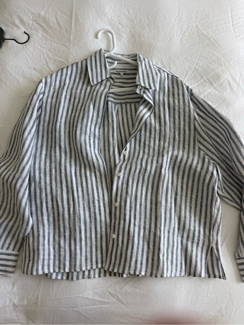 Reformation linen White and Blue Striped Button-Down Shirt